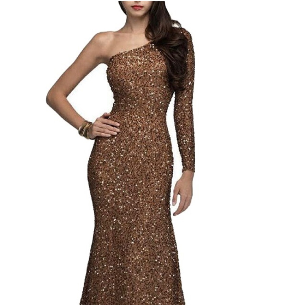 Bronze One Shoulder Prom Dress
